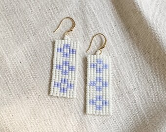 handmade beaded beadwoven flower earrings in baby blue and beige earrings gifts for her spring beads
