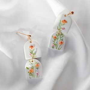 Wildflowers spring whimsical unique clay statement handmade cottagecore earrings in white image 2