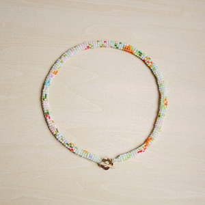 Handwoven beaded Wildflowers choker necklace with flower toggle clasp bead weaving woven handwoven quirky statement jewelry image 1