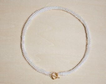 beadwoven handmade white striped necklace