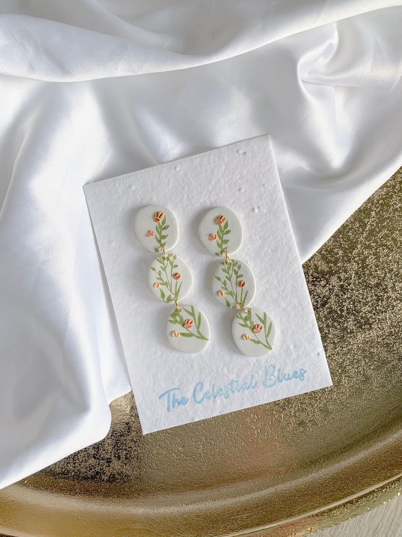 Cottagecore wildflowers handmade fall floral clay earrings image 1