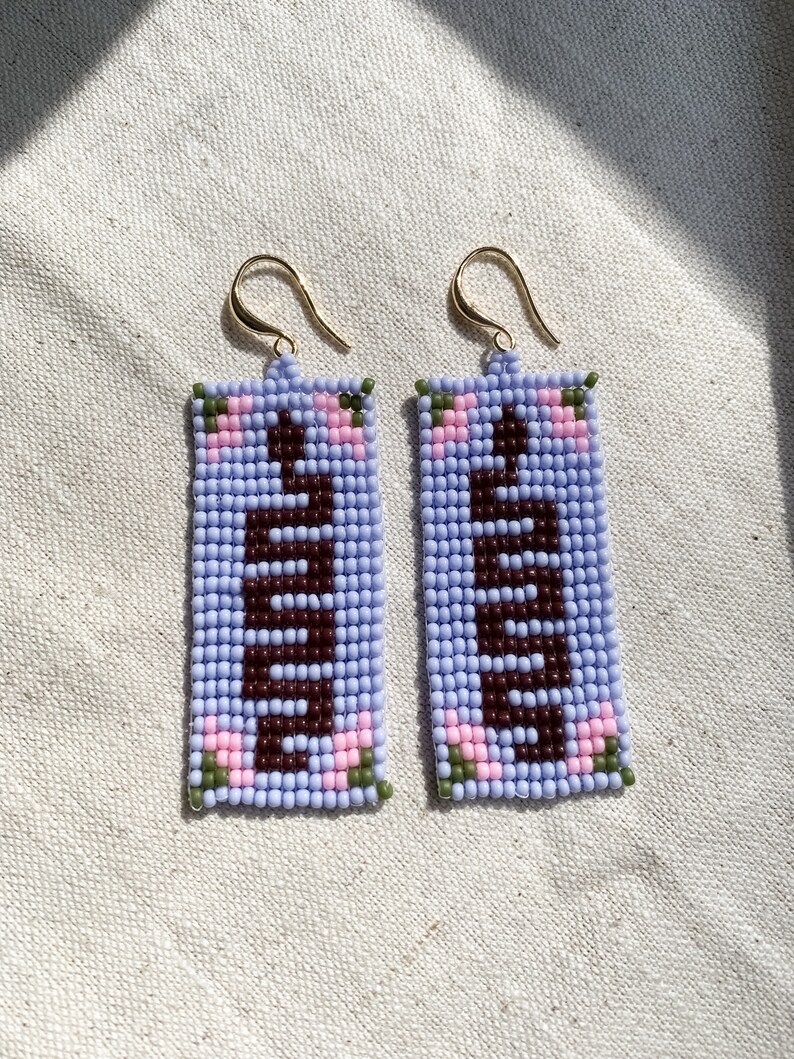 Beaded snake earrings Serpens beaded gifts Blue and peach unique fall artisan woven beaded earrings image 2