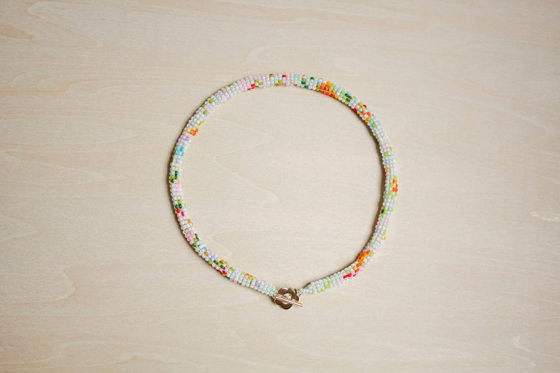 Handwoven beaded Wildflowers choker necklace with flower toggle clasp bead weaving woven handwoven quirky statement jewelry image 1