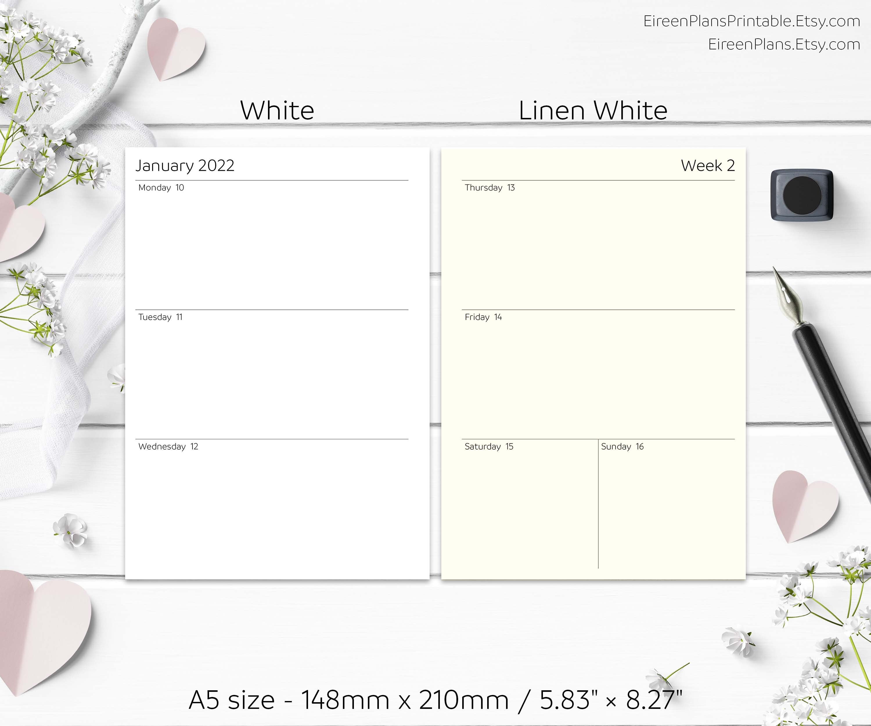 A5 2022 PRINTED Weekly Inserts Minimalist planner inserts Etsy