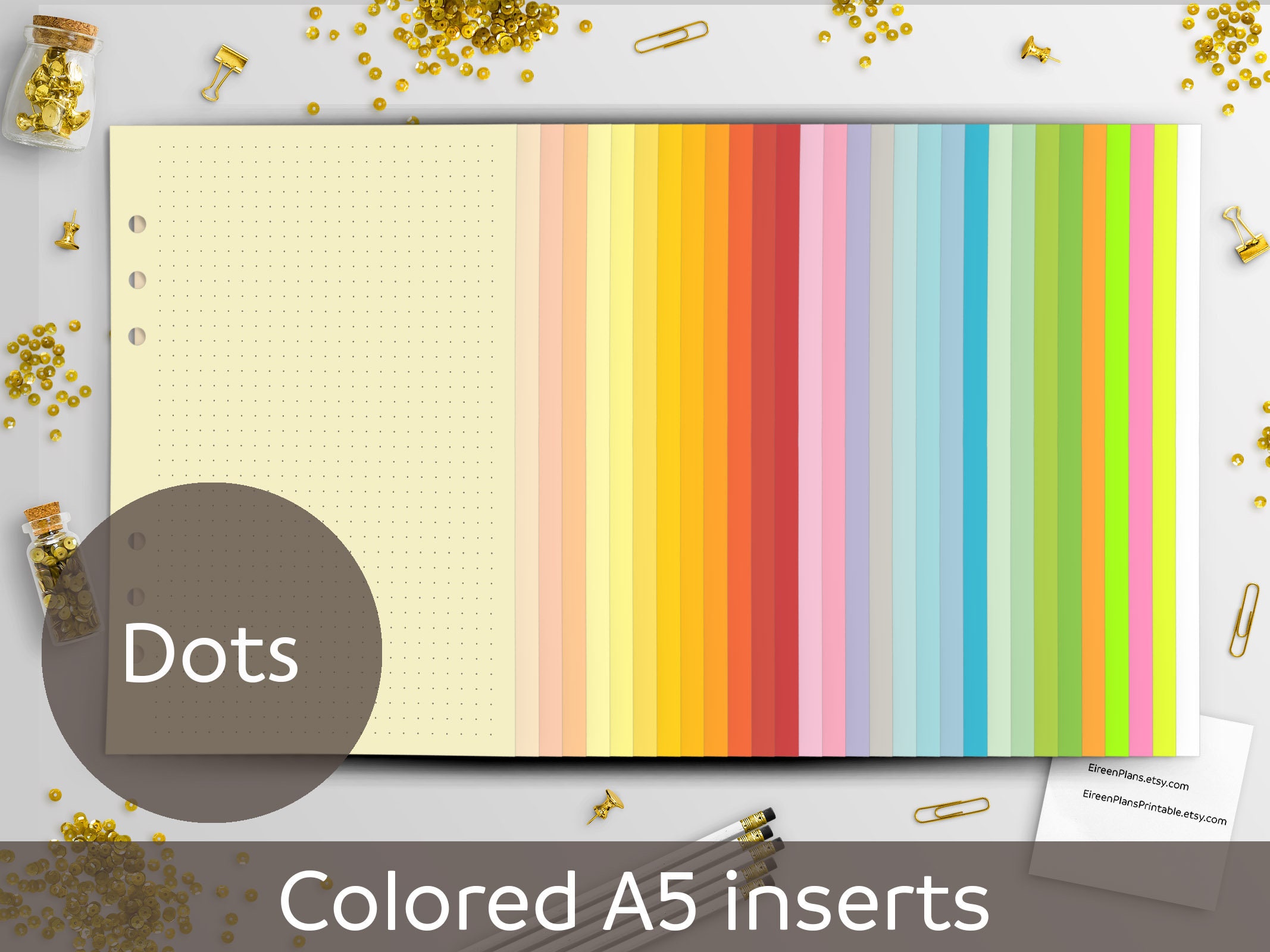 Dots Colored A5 Planner Inserts, Bullet Journal, Dotted Planner Sheet…
