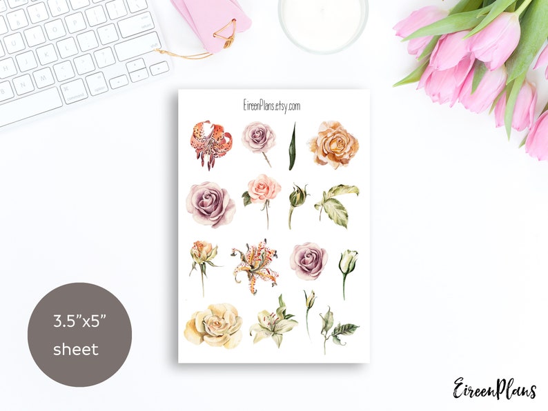 Watercolor Roses &amp; Lilies Bullet Journal Stickers Deco | Etsy