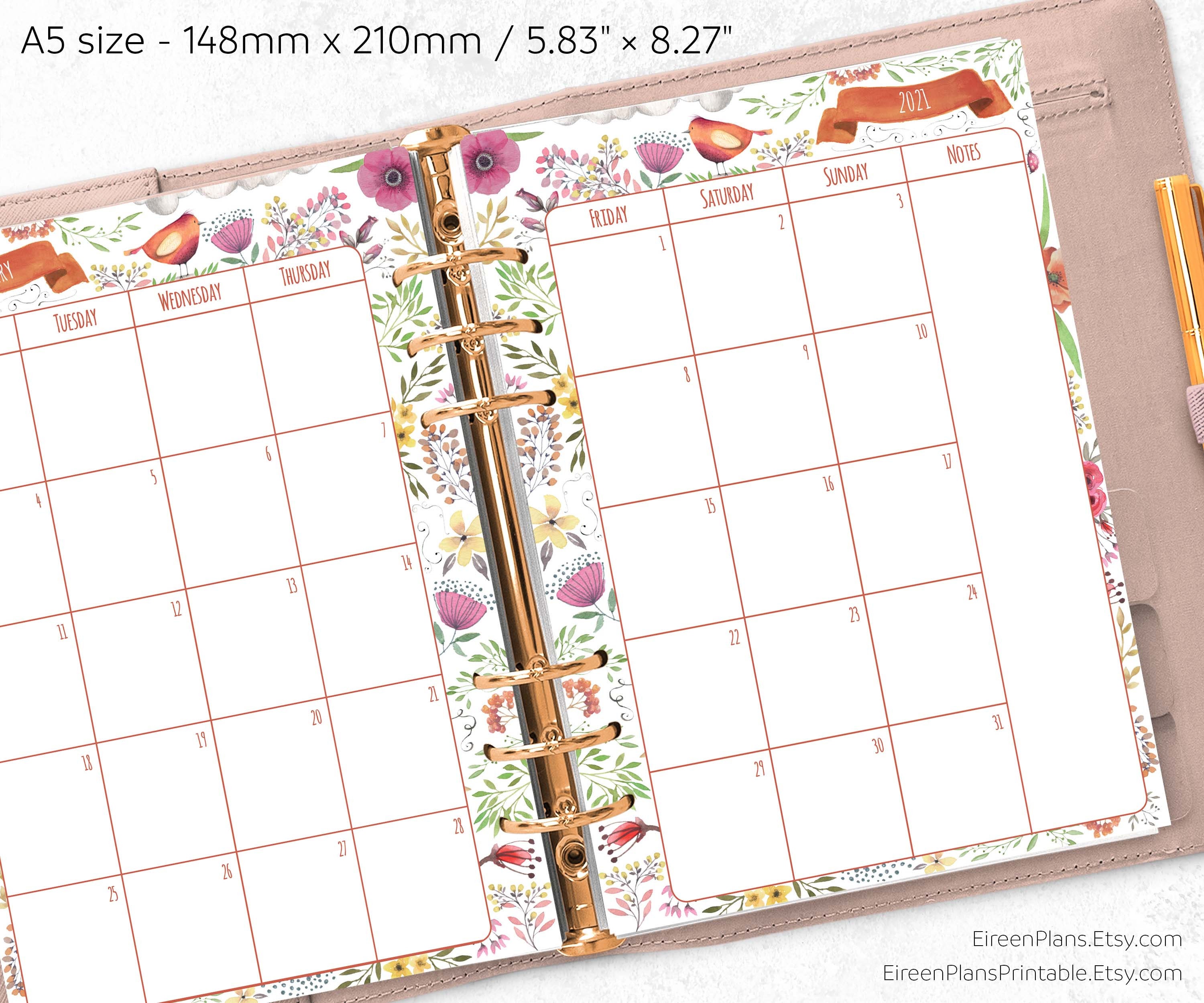 2022 2023 2024 2025 2026 PRINTED Monthly A5 Ring Planner | Etsy