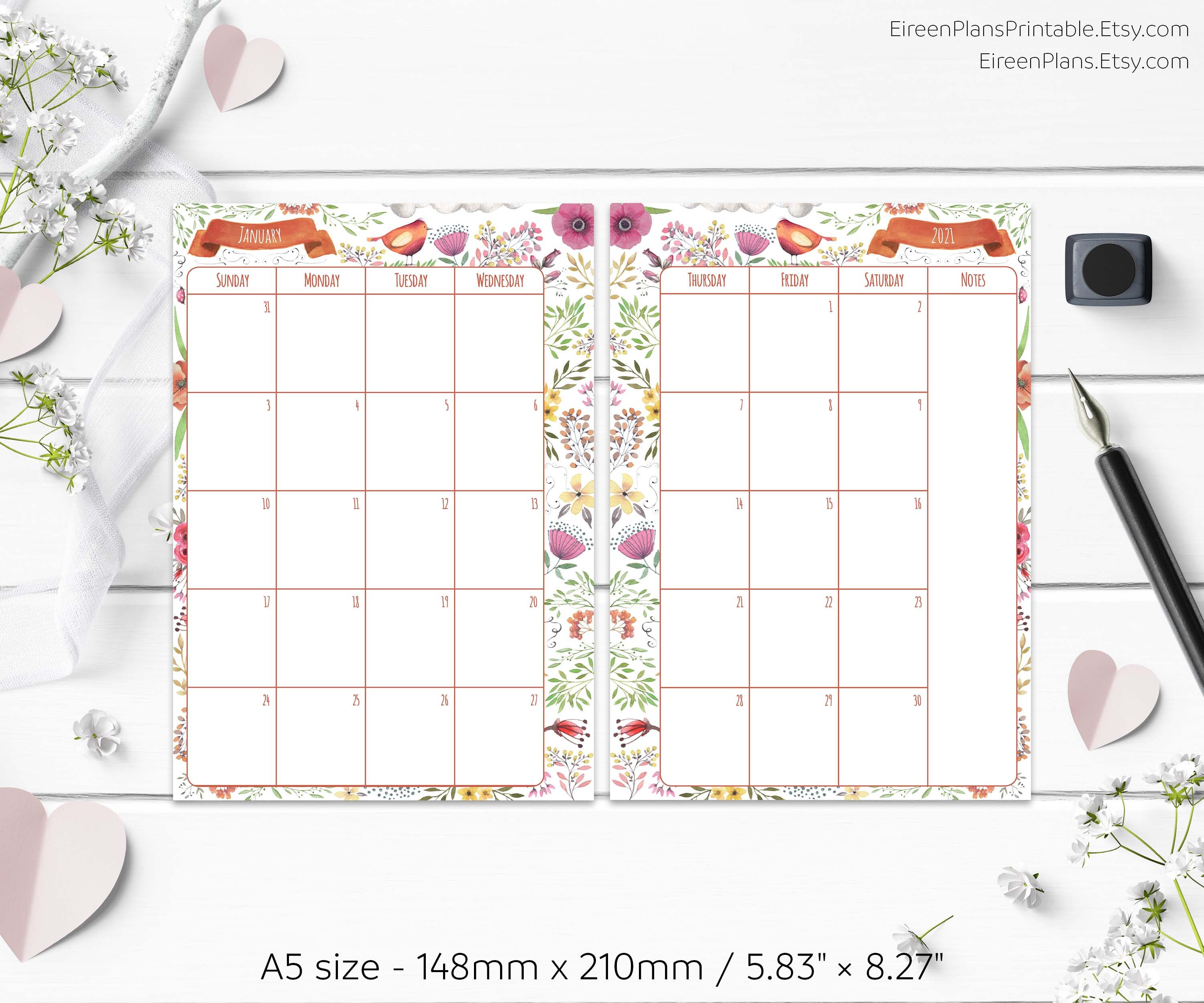 2022 2023 2024 2025 2026 PRINTED Monthly A5 Ring Planner Etsy