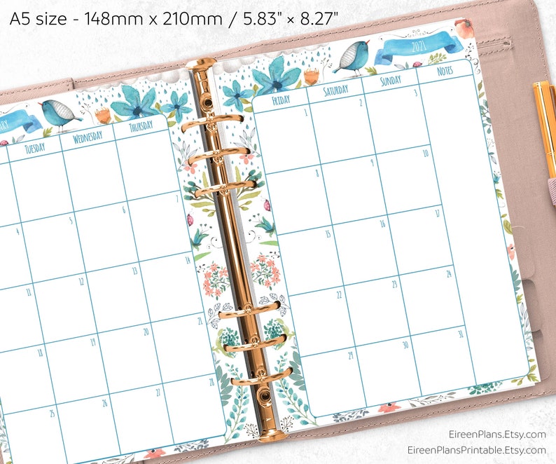 2022 2023 2024 2025 2026 PRINTED Monthly A5 Ring Planner | Etsy