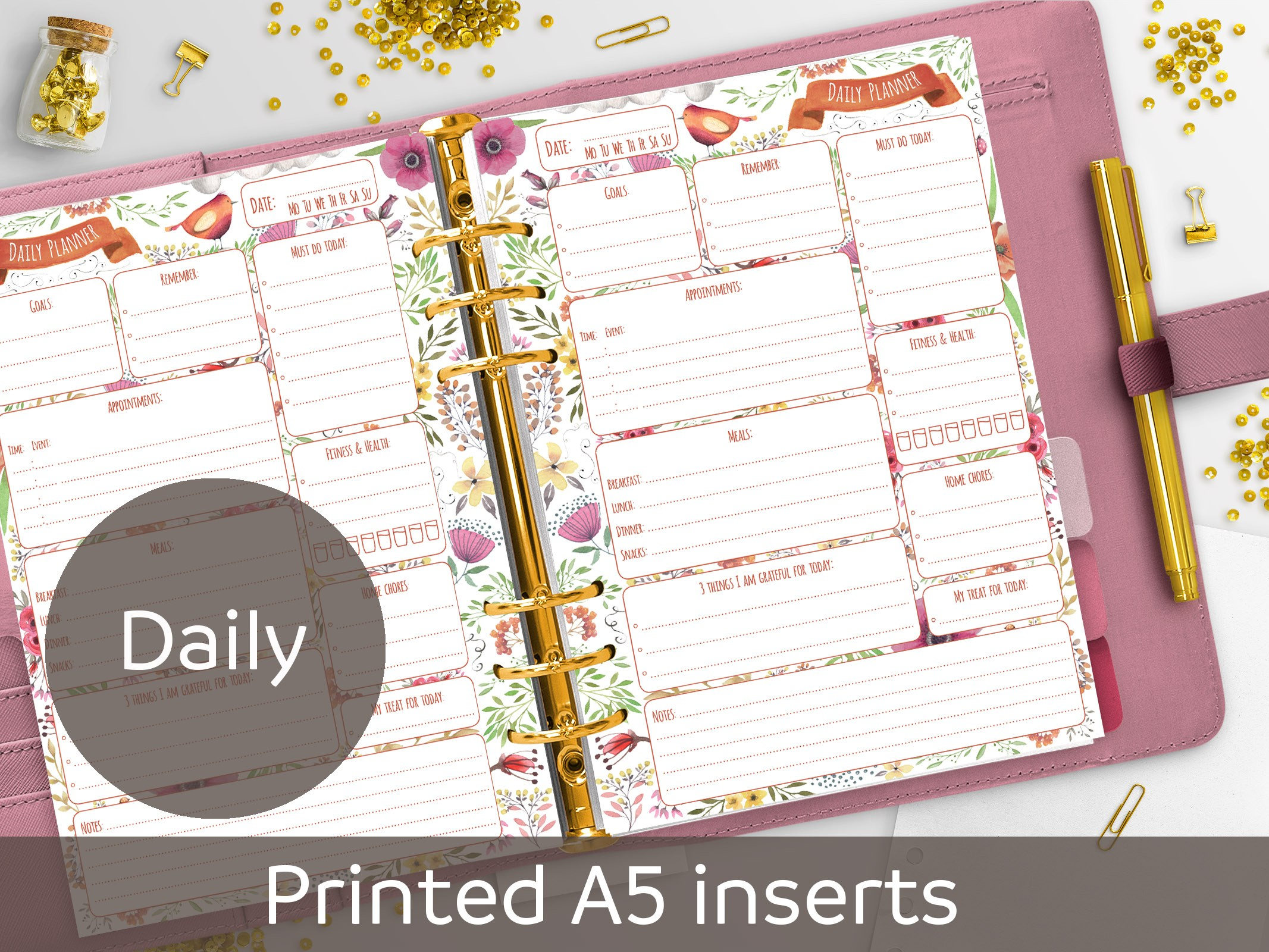 PRINTED Daily A5 Planner Inserts Red Daily Planner Refill Etsy
