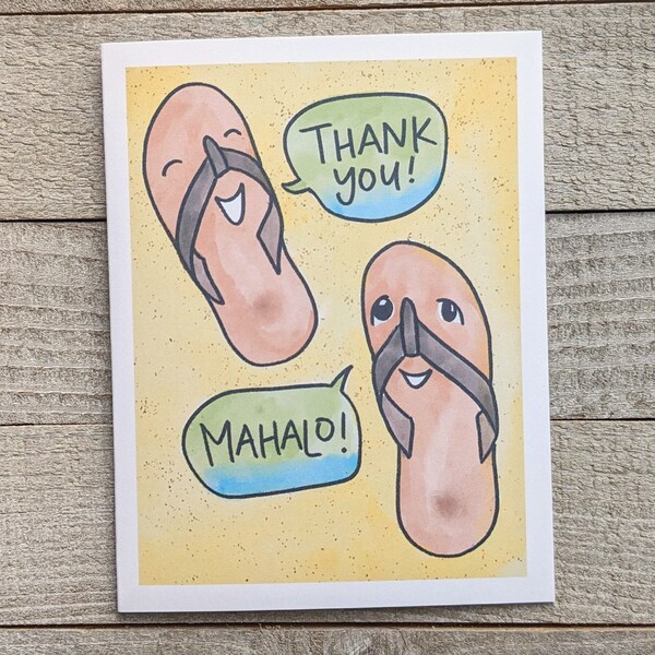 Slippers, flip flops, sandals, Thank You Card, Mahalo Cards, Hawaiian theme Card, Thank You Card, ocean, island, hawaii, local