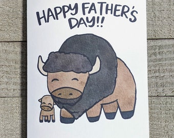 Buffalo bison father's day card, happy father's day card, new dad, one and done, father son daughter, cute unique kawaii love papa daddy