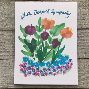 Tulipes et fleurs à l'aquarelle, carte de condoléances, dessinée à la main, neutre, avec la plus profonde sympathie, carte de deuil, deuil, carte pour funérailles, commémoration