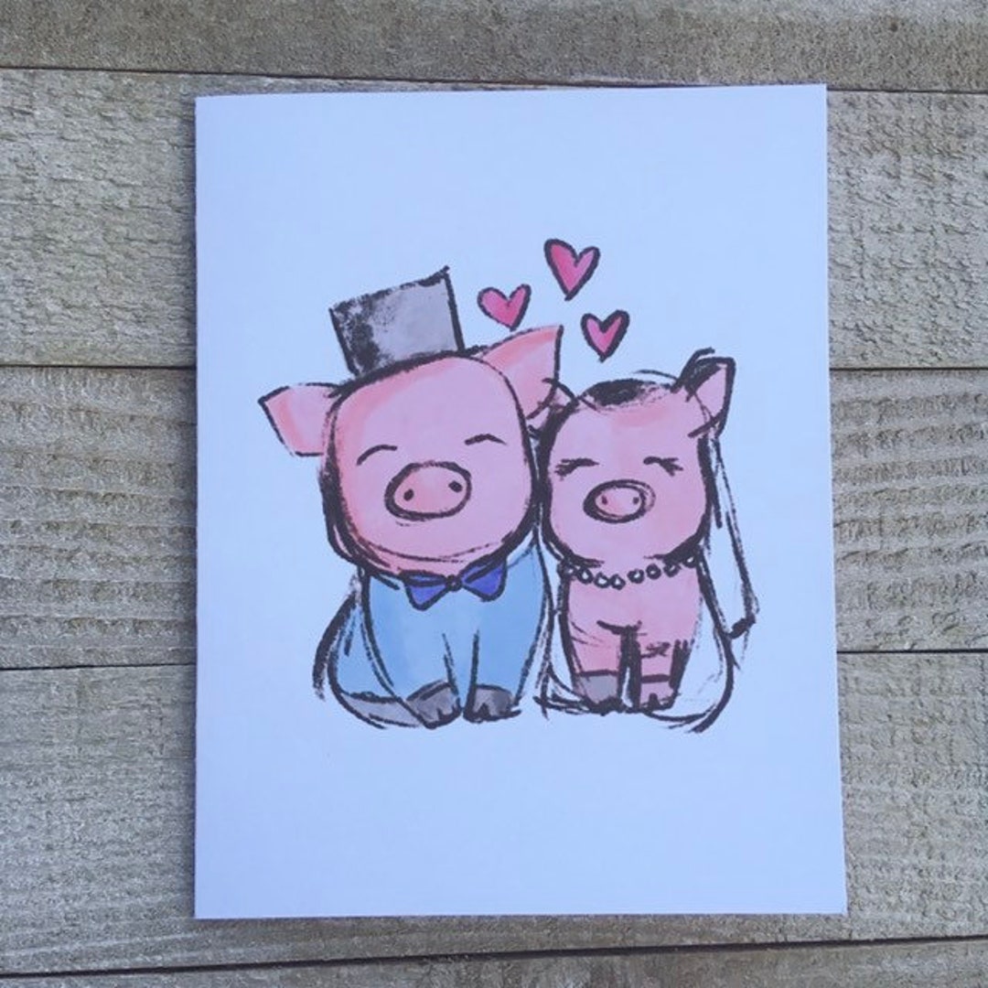 Pigs Wedding Card, Bride and Groom, Shower, Marriage, Bridal, Pig Lover