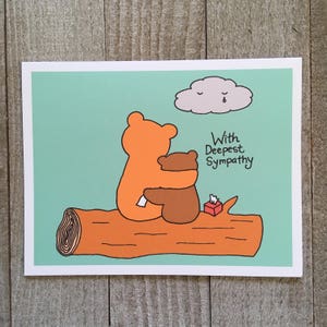 Carte de sympathie, carte d'encouragement, carte de deuil, deuil, fausse couche, ours étreignant la forêt