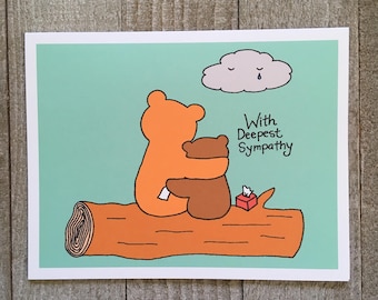 Sympathy Card, Encouragement Card, Bereavement Card, Mourning, miscarriage, bears hugging woodland forest