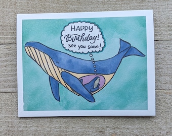Pregnant Whale Birthday Card, Baby Bump Greeting, Expecting Mother Card