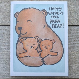 Cartão de dia dos pais urso, cartão de feliz dia dos pais, novo pai, dois filhos, crianças, filhos, filhas, amor fofo e único kawaii papai papai, floresta