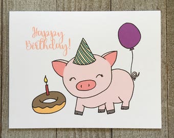 birthday card, for a happy pig lover,  her, wife, girlfriend, aunt, sister, friend, family, greeting card, cute, handmade, hand drawn