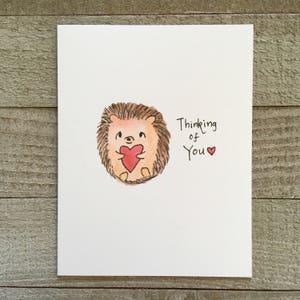 Thinking of You Greeting Card, watercolor hedgehog, cute animal , forest, missing you, hand painted, hand drawn, handmade art, friend