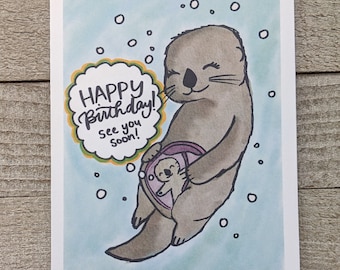 Happy BIRTHDAY From the Baby Otter Bump, Pregnant otter, Expecting Mother, Prenatal otter, Baby to be, Greeting Card, Blank, Fetus, To Be