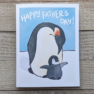Cartão de dia dos pais pinguim, cartão de feliz dia dos pais, novo pai, um e pronto, pai filho filha, fofo e único kawaii amor papai papai, ártico