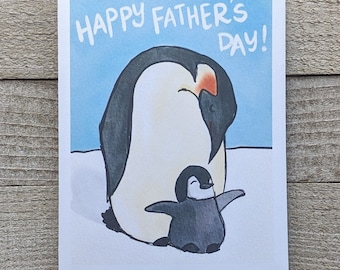 Penguin father's day card, happy father's day card, new dad, one and done, father son daughter, cute unique kawaii love papa daddy, arctic