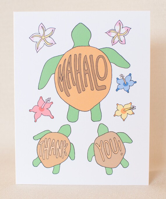 Items similar to Hawaiian Sea Turtle Thank You Card, Mahalo Cards