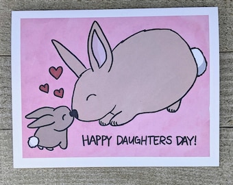 Happy Daughters Day, rabbit, from mother, father, grandparent, to daughter, step daughter, for a girl, daughters day blank greeting card