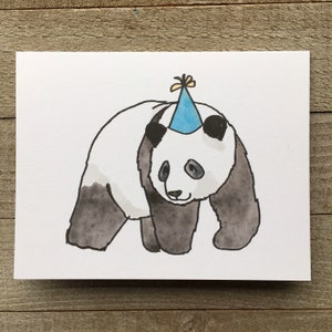 Carte d'anniversaire d'ours panda, carte de voeux bday de panda aquarelle dessinée à la main unique, ours panda mignon