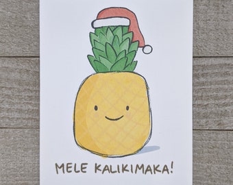 Pineapple Merry Christmas Card, Hawaiian, Mele Kalikimaka, island pride, cute fun christmas card, blank card,