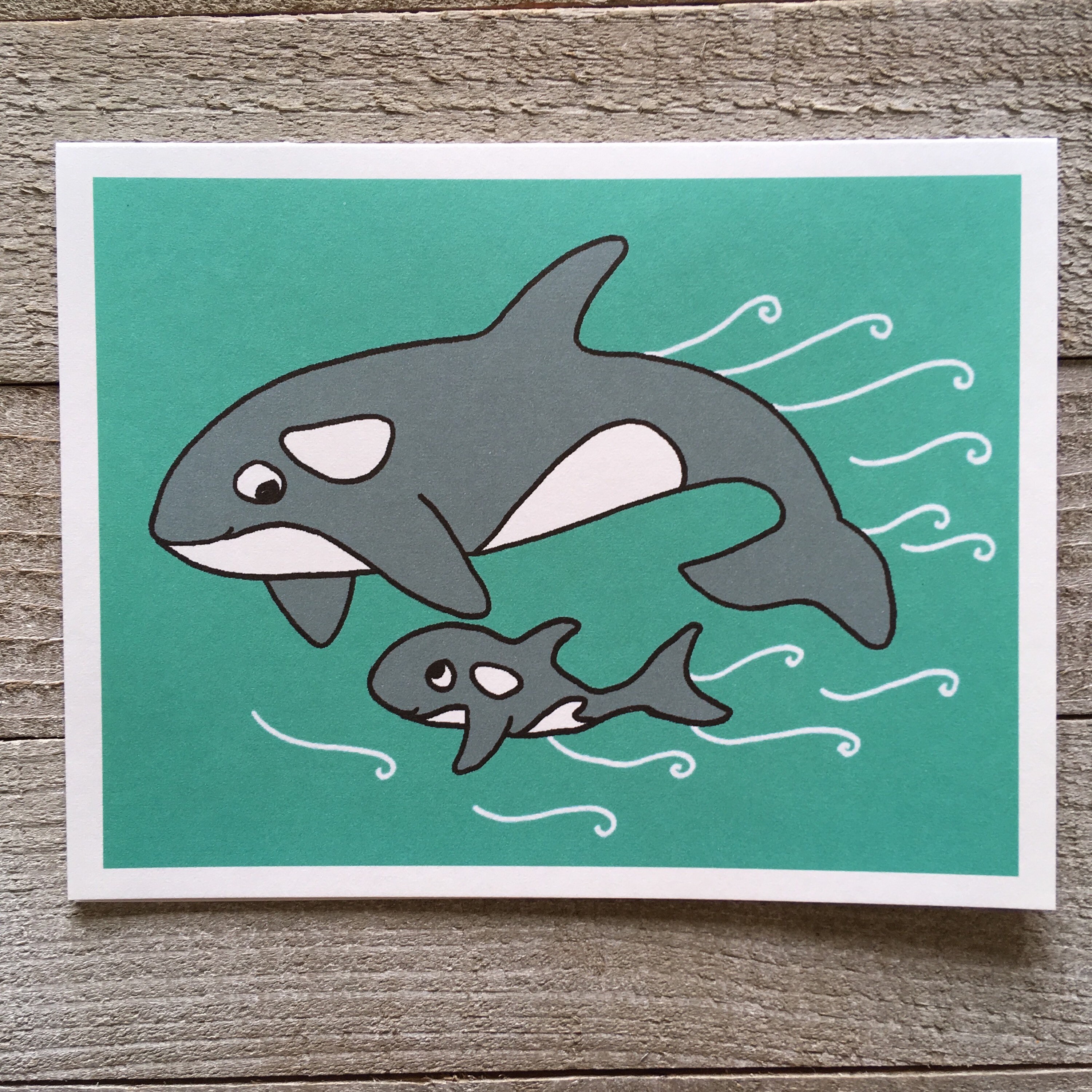 Orca Killer Whale With Baby Greeting Card Mothers Day Etsy