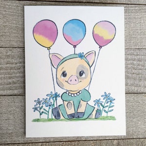 Carte de voeux vierge de marguerites bleues d'anniversaire de cochon, joyeux anniversaire, mignonne, pour le premier anniversaire, pour fille, fille nièce petite-fille, marraine