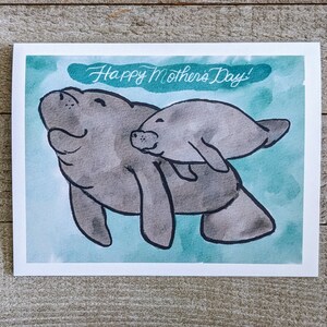Carte de fête des mères lamantin, océan, mère, fils, fille, maman, maman, bébé, enfant veau, animal, mignon, amour, maman et moi, kawaii