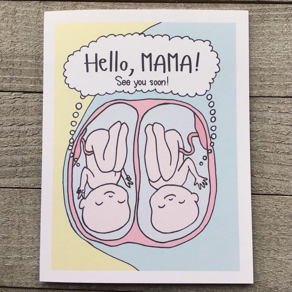 Hello Mama baby shower congratulations card for TWINS, prenatal, expecting mother, pregnant mother of twins, multiples, twin mom, expectant