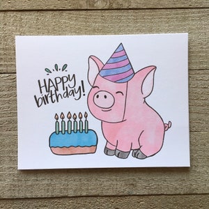 Biglietto di compleanno a forma di maiale, acquerello, vuoto, amante dei maiali, maialino, maiale, cappello da compleanno, sei candeline, amore, disegnato a mano, arte digitale, fatto a mano, biglietto unico