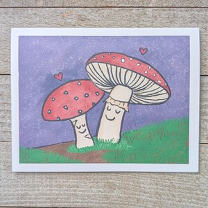Couple de champignons amoureux, carte de voeux intérieure vierge, aquarelle, forêt, champignons, Saint-Valentin, anniversaire, carte d'amour, juste parce que