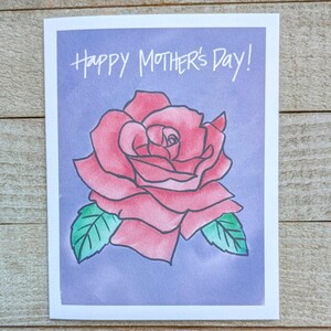 Fête des mères avec rose, carte de voeux vierge de plantes, carte neutre pour maman, maman, belle-mère, grand-mère, tante, figurine, aquarelle