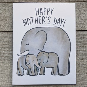 Carte éléphant pour la fête des mères avec deux éléphanteaux, maman de deux enfants, maman de plusieurs enfants, illustration dessinée à la main, maman avec deux enfants, art