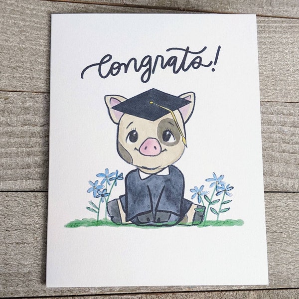 Graduation pig blank greeting card - congrats congratulations grad from kindergarten preschool elementary middle jr high school college