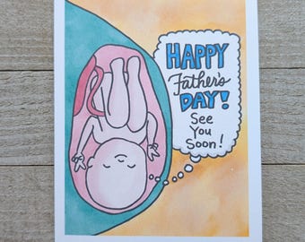 Soon to be Dad, Father's Day Card, expectant father, daddy to be, pregnancy card, unborn baby, water color, baby, utero, unique, funny