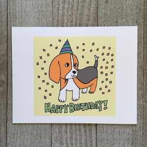 Carte de joyeux anniversaire, chiot beagle, voeux à envoyer par la poste pour les amoureux des chiens, carte d'anniversaire vierge, ami de la famille, oeuvre à encadrer