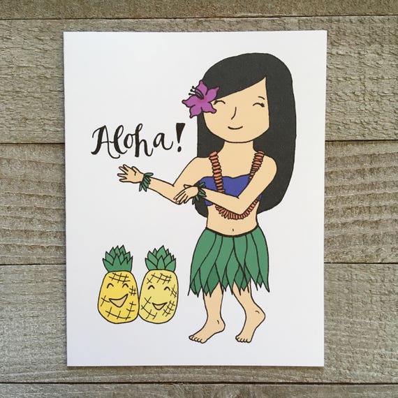Aloha Hawaii Card Hula Dancer Girl Card Hawaiian Card Blank | Etsy