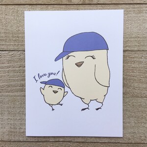 Carte de voeux fête des mères oiseau jaune, carte de fête des mères vierge, canari, chapeaux bleus, baseball, équipe, joueur, je t'aime, maman, figure maternelle
