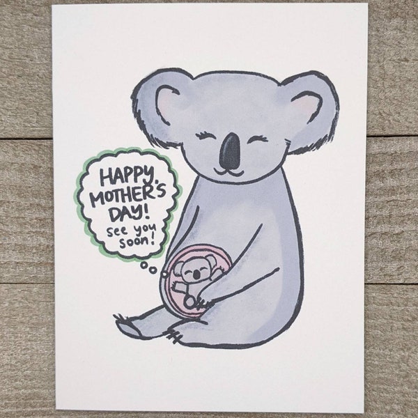 Pregnant Koala mother's day card, first mother's day, mom to be, prenatal, expectant mama, expecting, Mom's day, marsupial, koala bear joey
