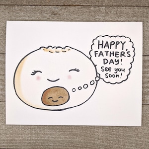 Enceinte Bao bébé attend carte, carte de fête des pères prénatale, chinois, asiatique, bao de porc, wonton, petit, père à être, papa, première fois