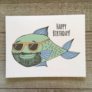 Carte de joyeux anniversaire, anniversaire de pêcheur, carte d'homme barbu, anniversaire d'homme, pour papa, père, oncle, mari, petit ami, amant, hipster, poisson