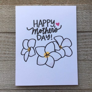 Simple Flower Plumeria happy mother’s day card, hawaiian, island, ocean, mama, card for mom, hand lettering, blank card, mom to be