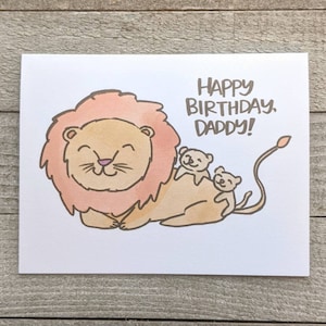 Carte de joyeux anniversaire papa lion avec deux enfants, de la part d'enfants, pour papa, père, papa, papa, pour une carte d'anniversaire, lion, jungle