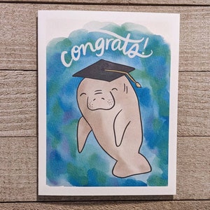 Lamantijn afstuderen gefeliciteerd blanco wenskaart, voor student, afgestudeerde, kleuterschool, kleuterschool, middelbare school, middelbare school, universiteit